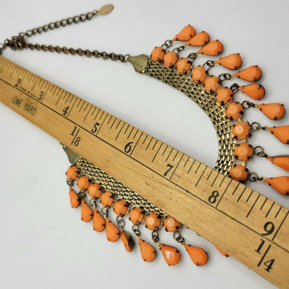 80s Cool Egyptian Style Collar Bib Necklace Orange By Laila Rowe - Picture 4 of 5
